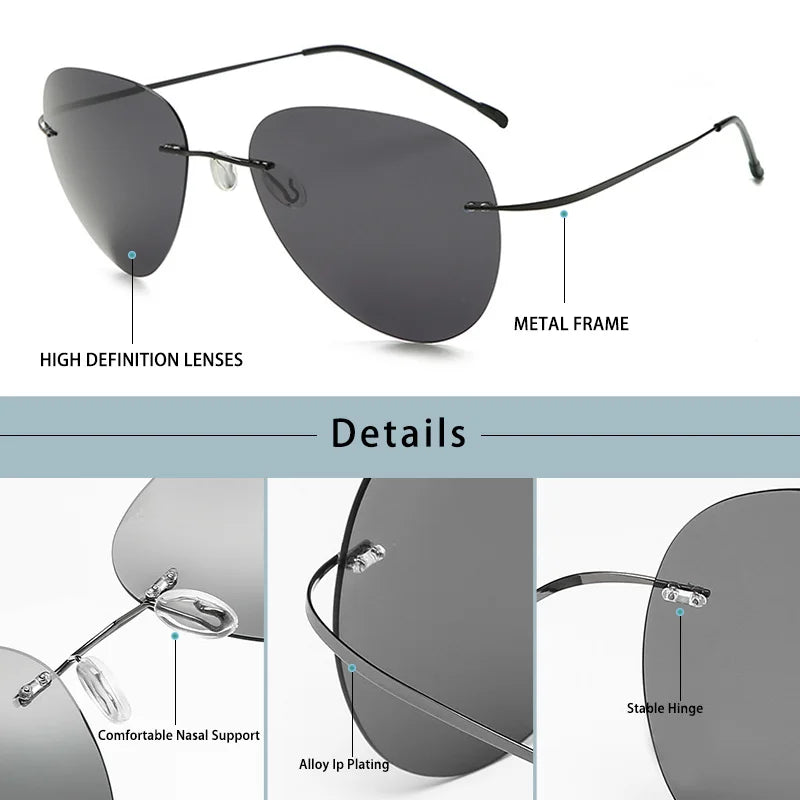 Gafas de Sol Caterside Polarizadas | Lentes Ultraligeras de Aleación de Titanio | Sin Montura