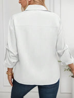 Camisa Blanca Diseño Diagonal Plus Size | Cuello Vuelto Holgada | Tallas 1XL-5XL | Tico Trendy