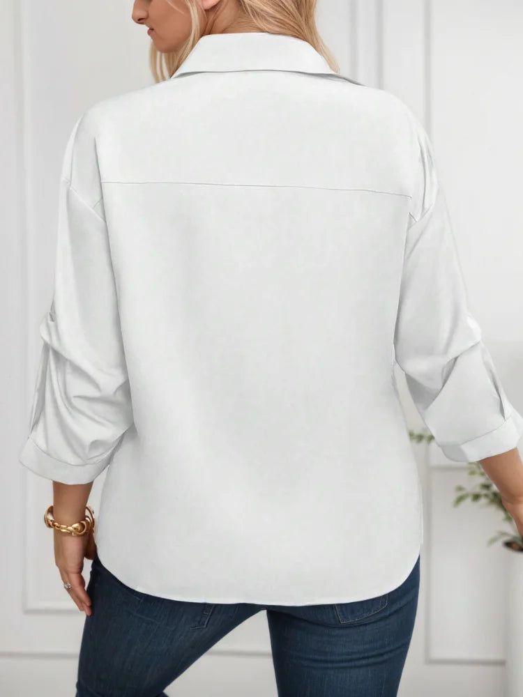 Camisa Blanca Diseño Diagonal Plus Size | Cuello Vuelto Holgada | Tallas 1XL-5XL | Tico Trendy