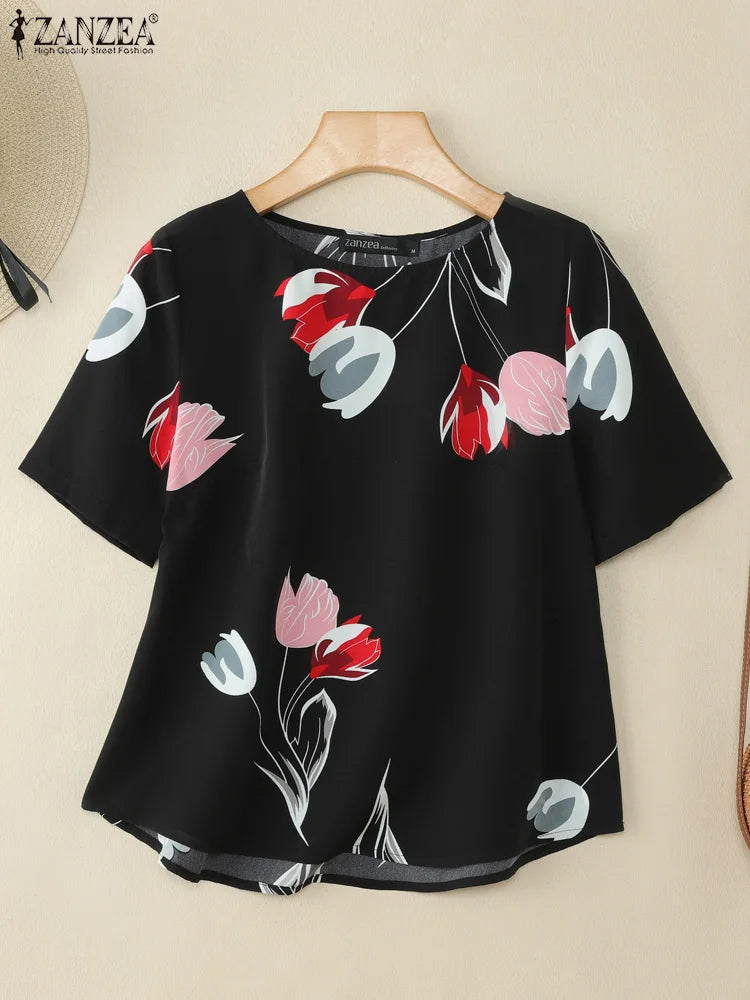 Blusa para Mujer 2025 | Estampado Floral y Cuello Redondo | Oficina y Vacaciones | Ticotrendy
