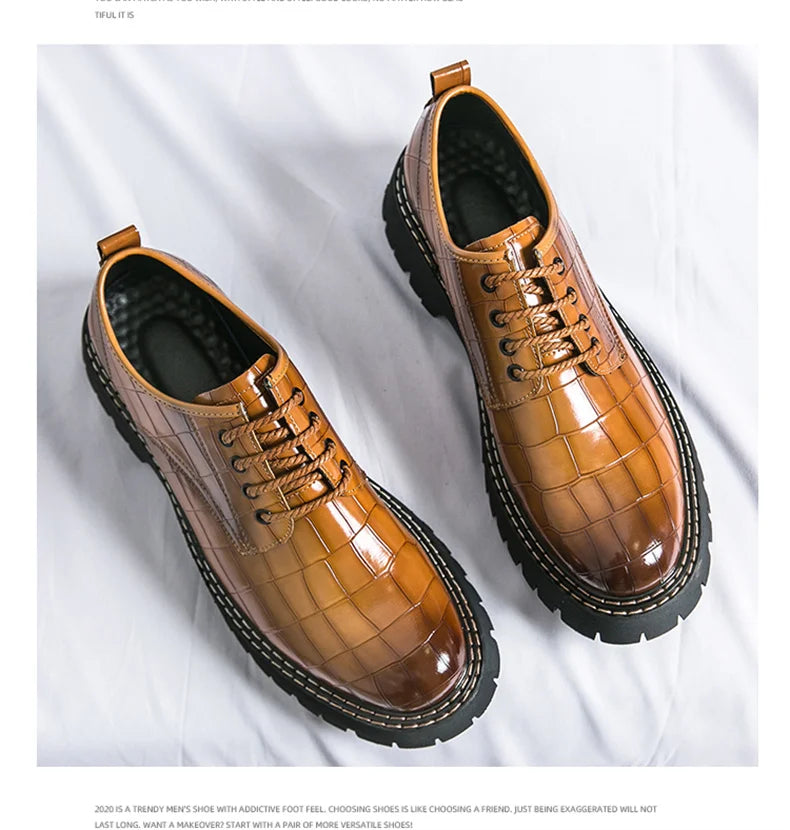 Zapatos Vestir Marrones Hombre | A Cuadros Cordones Punta Redonda Informal Negocios