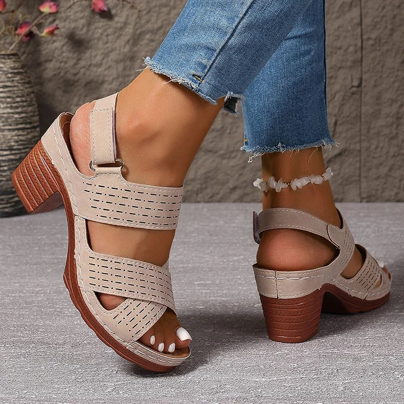 Sandalias Blancas de Tacón Alto con Banda Cruzada | Plataforma | Talla Grande | Antideslizantes