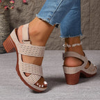 Sandalias Blancas de Tacón Alto con Banda Cruzada | Plataforma | Talla Grande | Antideslizantes