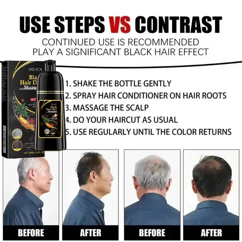 Champú de tinte para el cabello a base de hierbas naturales 3 en 1, cambio de Color del cabello, cabello gris a marrón oscuro, negro, cuidado nutritivo profundo