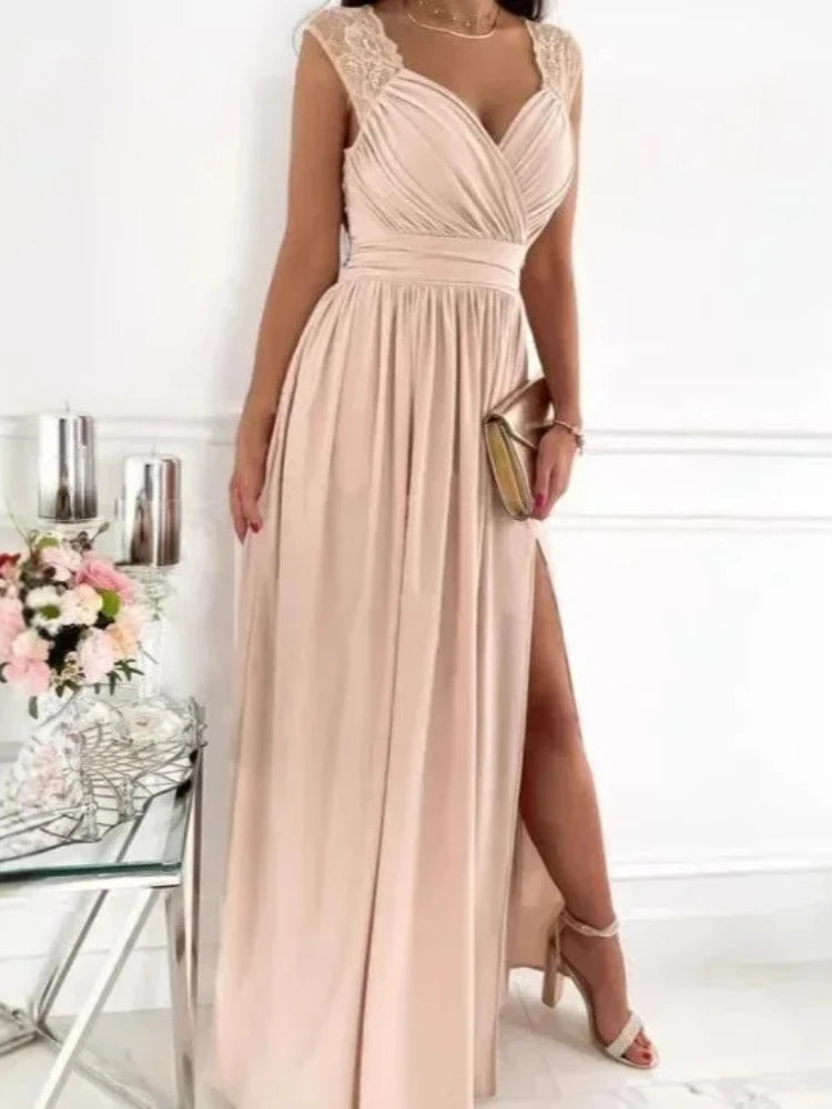 Vestido de Verano 2025 con Encaje | Abertura y Escote en V | Elegante