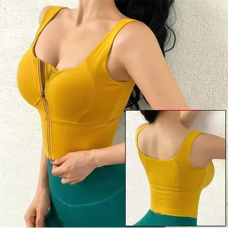 Top Sujetador Deportivo para Mujer | Cremallera Frontal y Realce | Top de Yoga y Fitness
