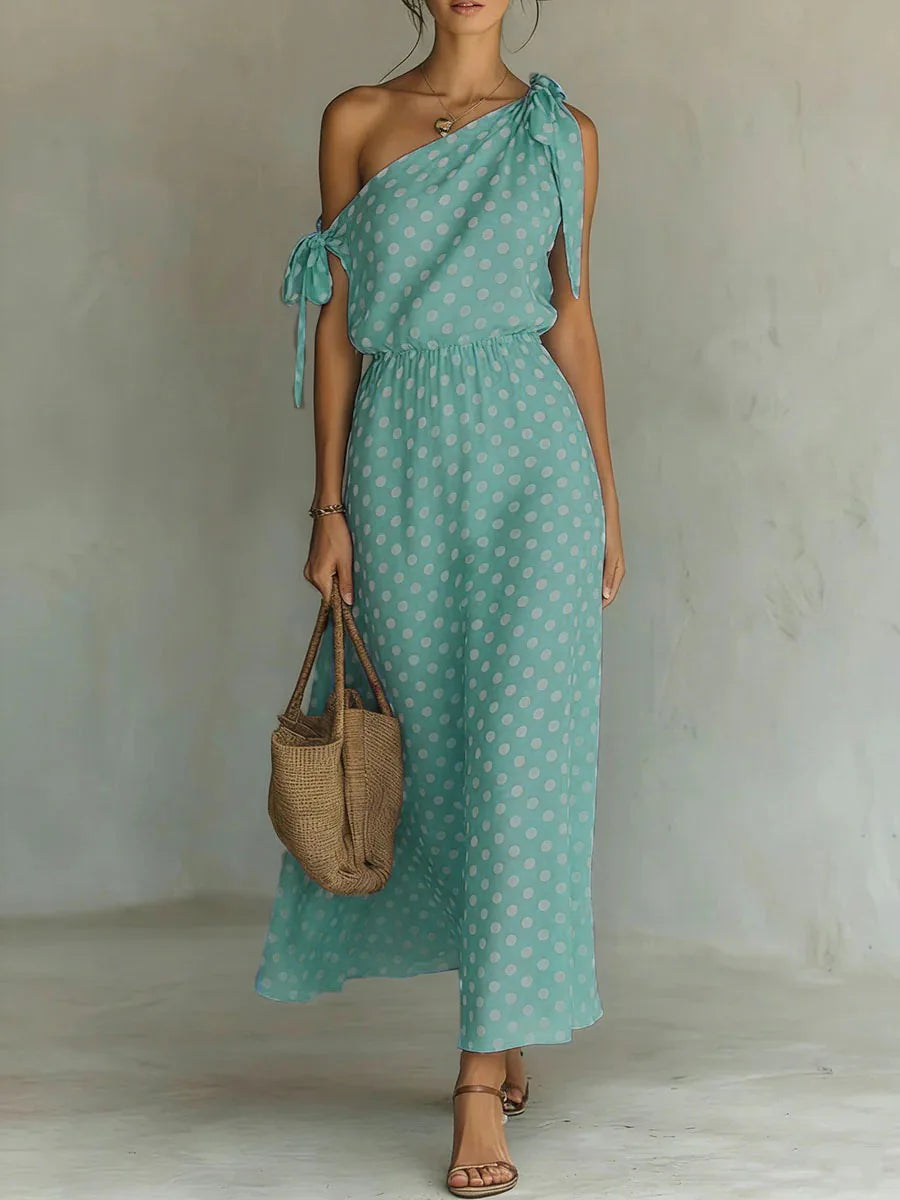 Vestido Midi Estampado Hombros Descubiertos