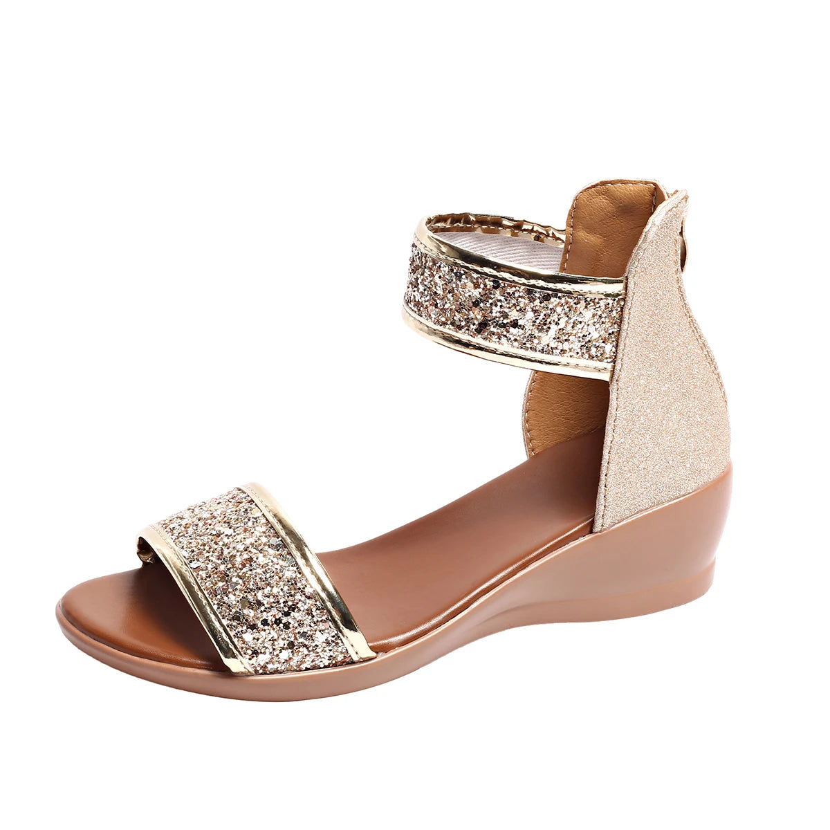 Sandalias de Tacón de Cuña con Brillo Suela Suave Antideslizantes