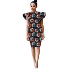 Vestido Ajustado Ankara con Mangas Hoja de Loto