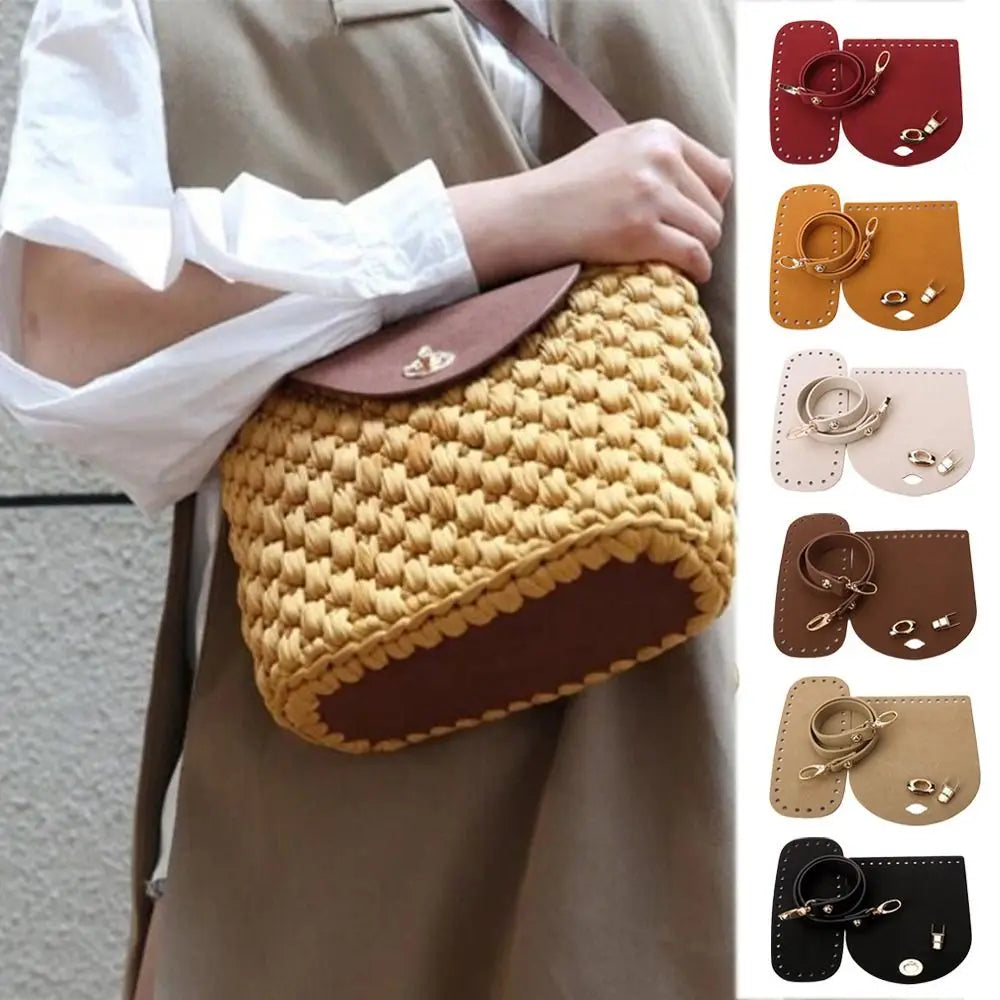 Set de Accesorios de Cuero PU para Bolso DIY: Asa, Base y Solapa Tejida