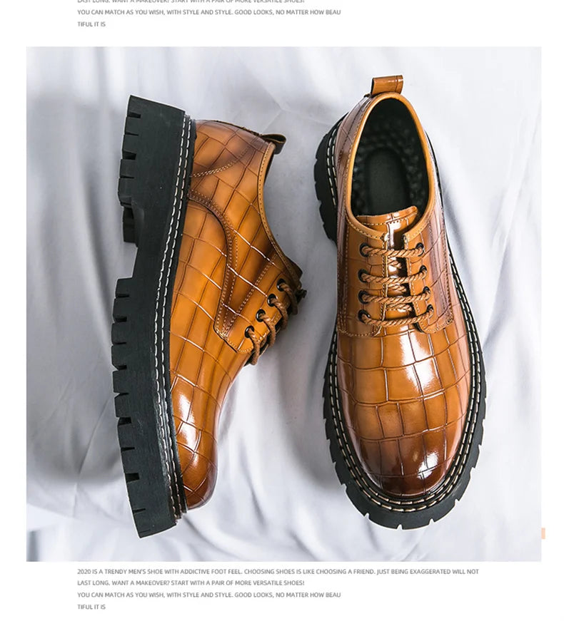 Zapatos Vestir Marrones Hombre | A Cuadros Cordones Punta Redonda Informal Negocios
