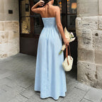 Vestido Halter Rayado Espalda Descubierta