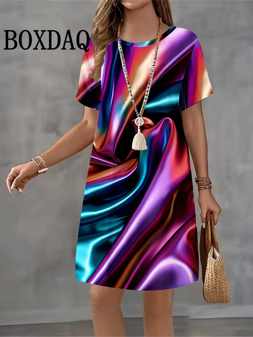 Vestido Retro Verano Mujer | Cuadros Manga Corta Cuello Redondo | Holgado Talla Grande | Tico Trendy
