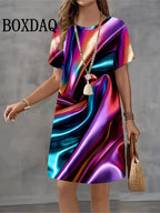 Vestido Retro Verano Mujer | Cuadros Manga Corta Cuello Redondo | Holgado Talla Grande | Tico Trendy