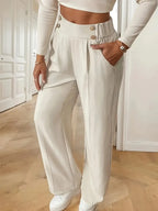 Pantalón Drapeado Elegante | Cintura Alta, Recto, Suelto y Color Sólido Verano 2025