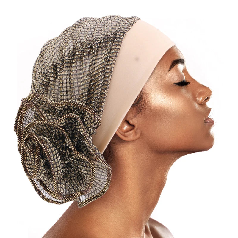 Turbante brillante elástico musulmán de flores para mujer, gorro de quimio para la pérdida de cabello, Bandanas internas, gorro Ninja para el cáncer, gorro para envolver la cabeza, nuevo