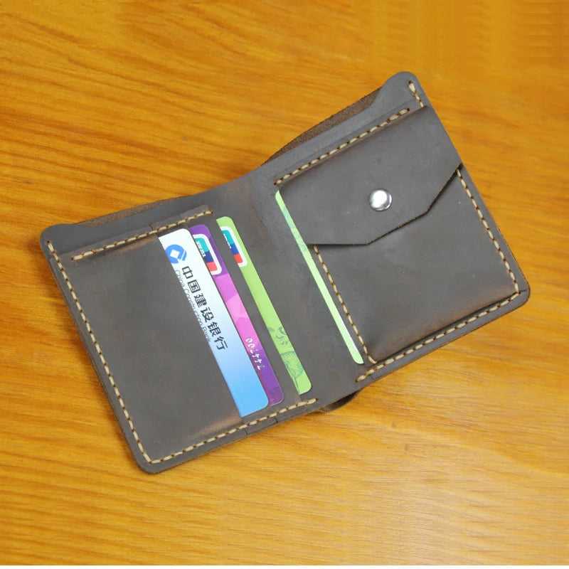 Cartera de Cuero Crazy Horse para Hombre | Hecha a Mano | Clips de Cuero | Bolsillo Vertical