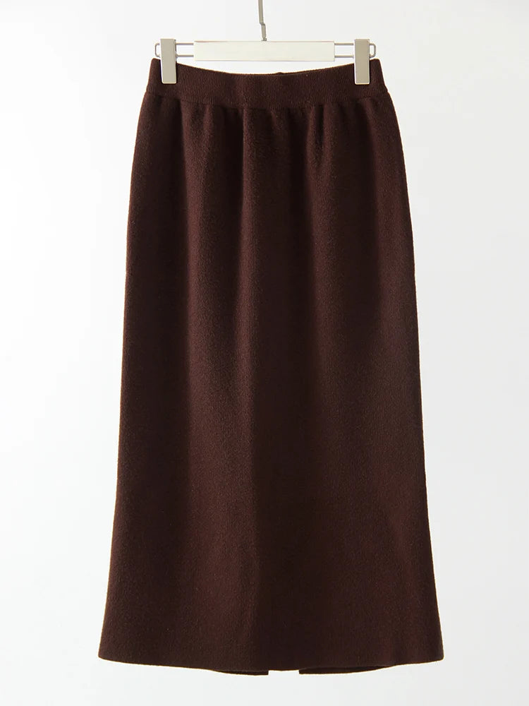 Falda Maxi Recta de Punto con Abertura Estilo Coreano Casual