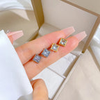 Pendientes de circonita cuadrados simples de acero inoxidable para mujeres y hombres, accesorios para las orejas geniales, accesorios de joyería, regalos