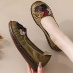Mocasines Étnicos de Cuero Genuino para Mamá | Punta Redonda | Antideslizantes | Verano 2025