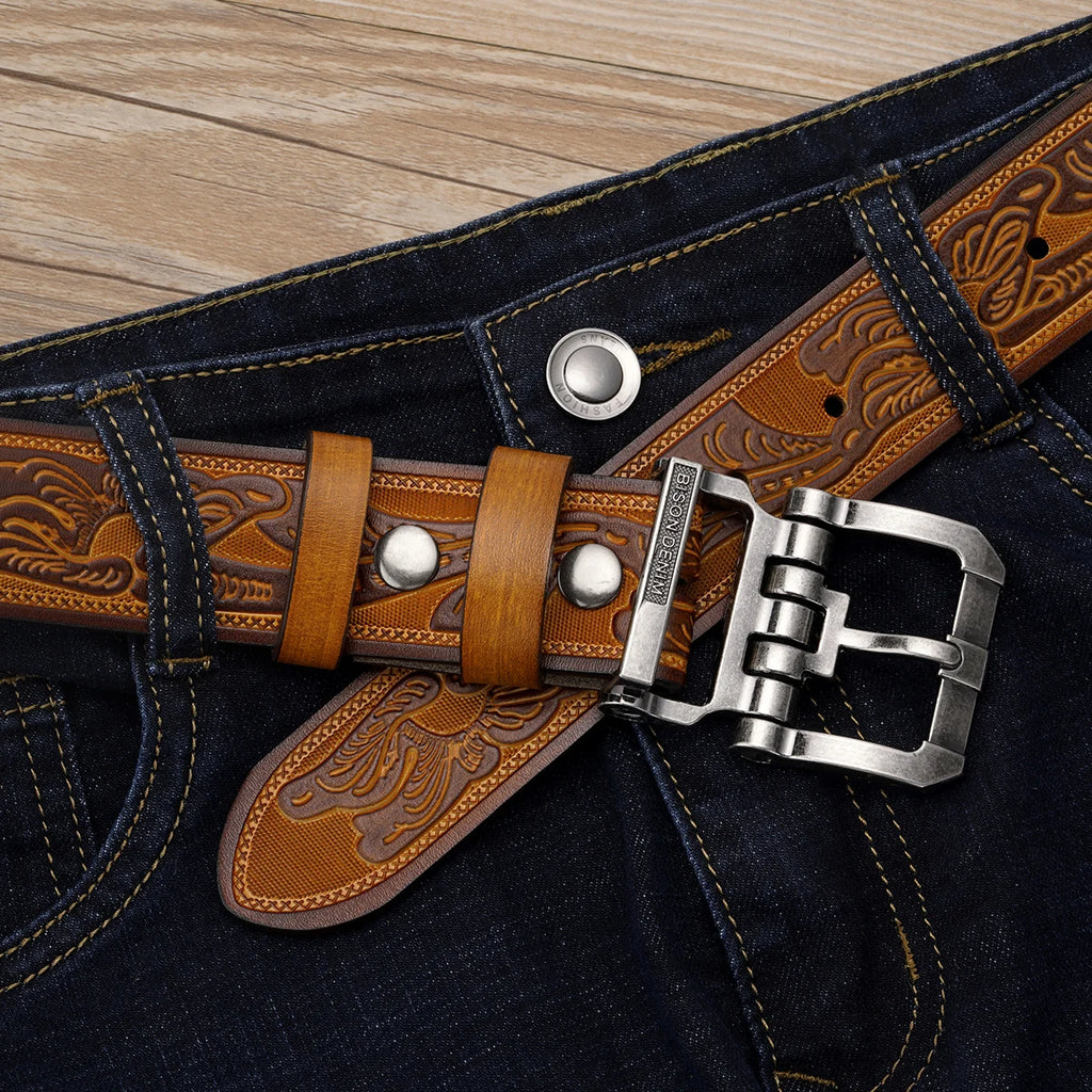 Cinturón Tico | Cuero Auténtico | Hebilla Vintage | Estilo Casual