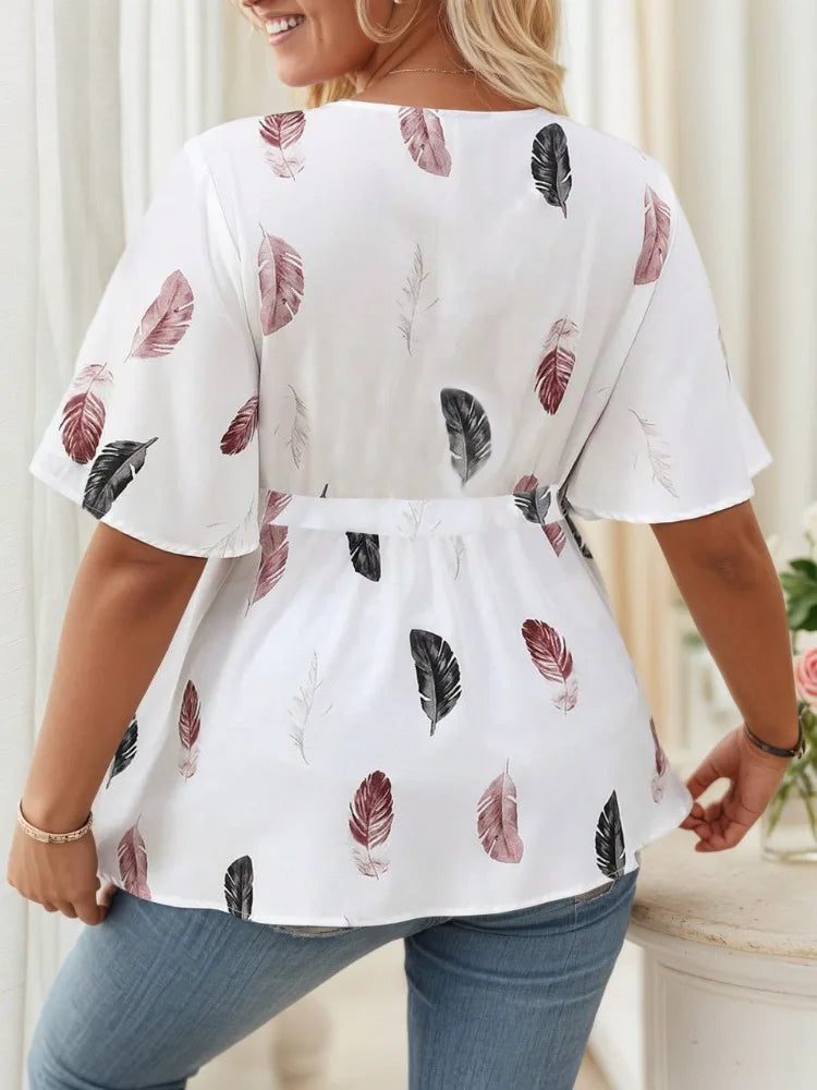 Blusa Estampado de Hojas | Manga Corta | Talla Grande | Tico Trendy