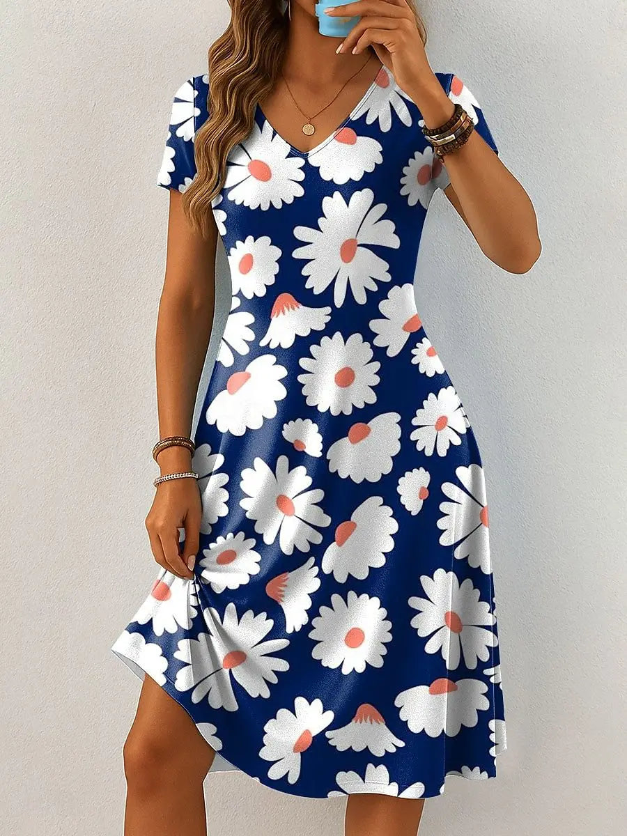 Vestido Corto con Estampado Floral 3D | Minivestido Elegante Vintage | Manga Corta para Verano | Tico Trendy