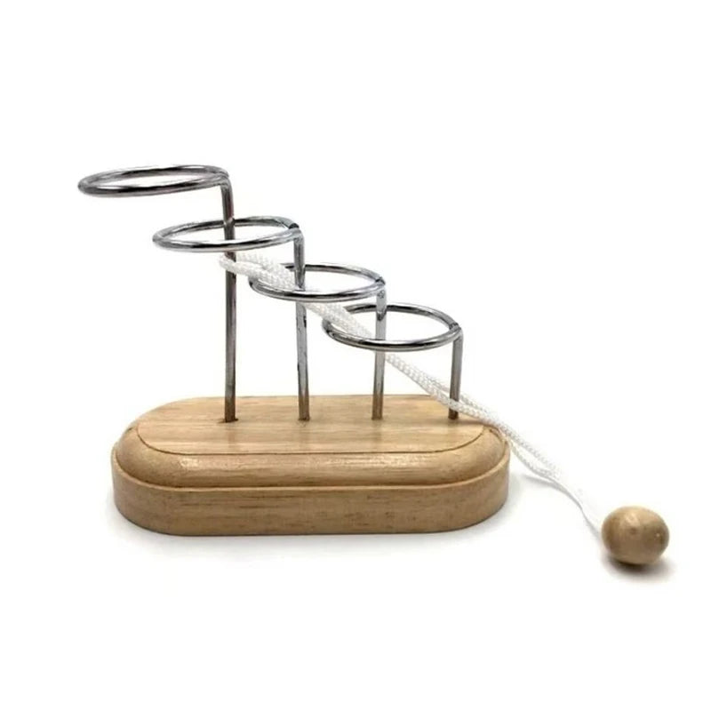 Rompecabezas clásico de rompecabezas, cuerda de enhebrado de madera, solución de cuerda, prueba de IQ Central, juguetes educativos, juegos mentales para niños y adultos