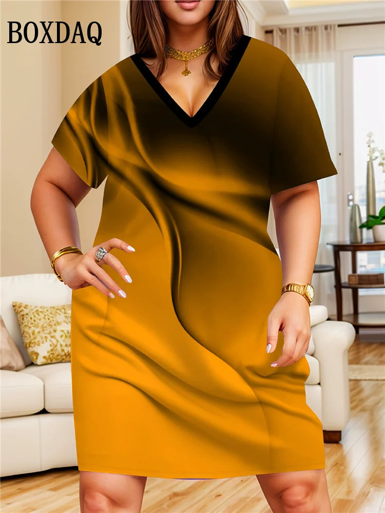 Vestido Degradado Verano | Manga Corta Holgado | Cuello V Talla 6XL | Tico Trendy