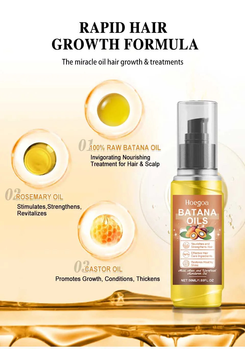 Aceite de Batana natural para hombres y mujeres, crecimiento rápido del cabello, aceite de Batana puro, nutre el cabello brillante, cuidado saludable, antipérdida de cabello