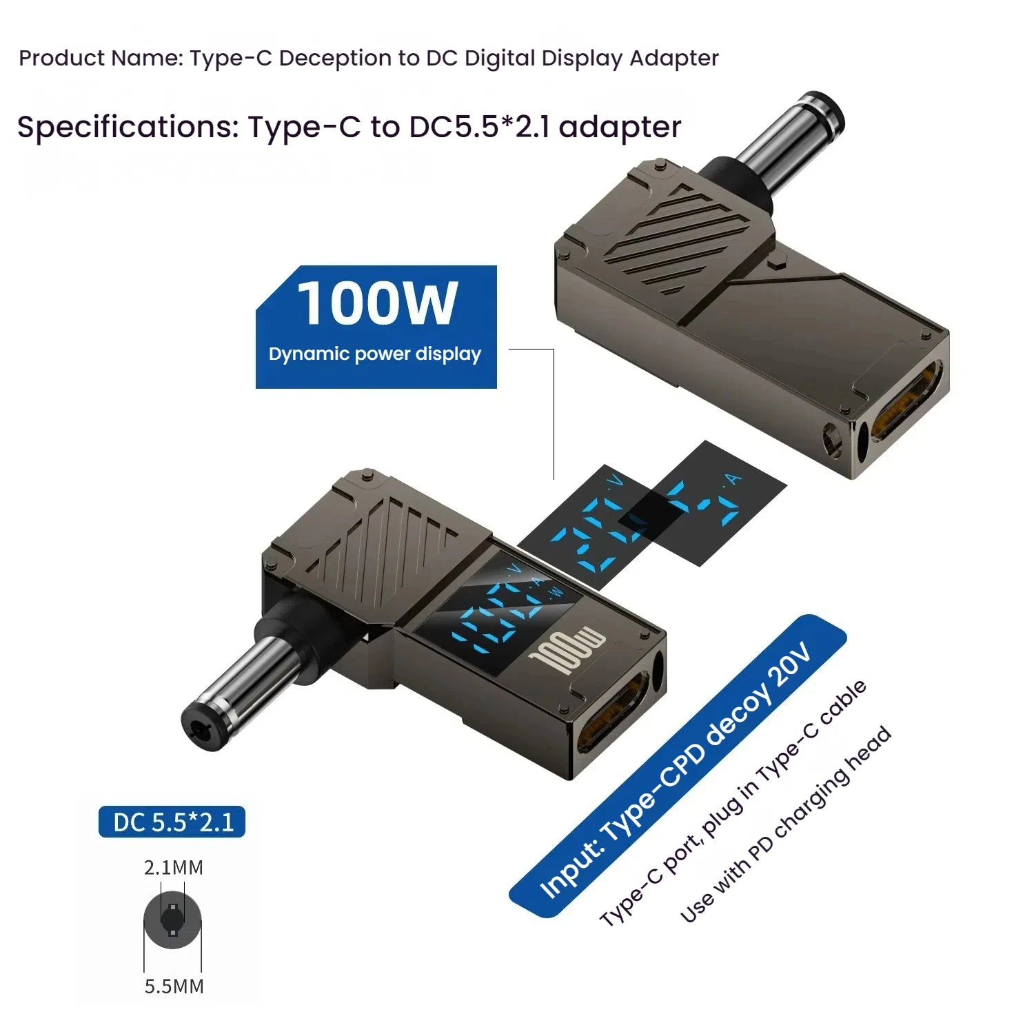 Adaptador Tipo C A DC | Cargador Laptop 100W | Convertidor Power Delivery | Ticotrendy