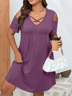 Vestido de Verano para Mujer | Hombros Descubiertos y Cuello V | Negro Cruzado Talla Grande | Tico Trendy