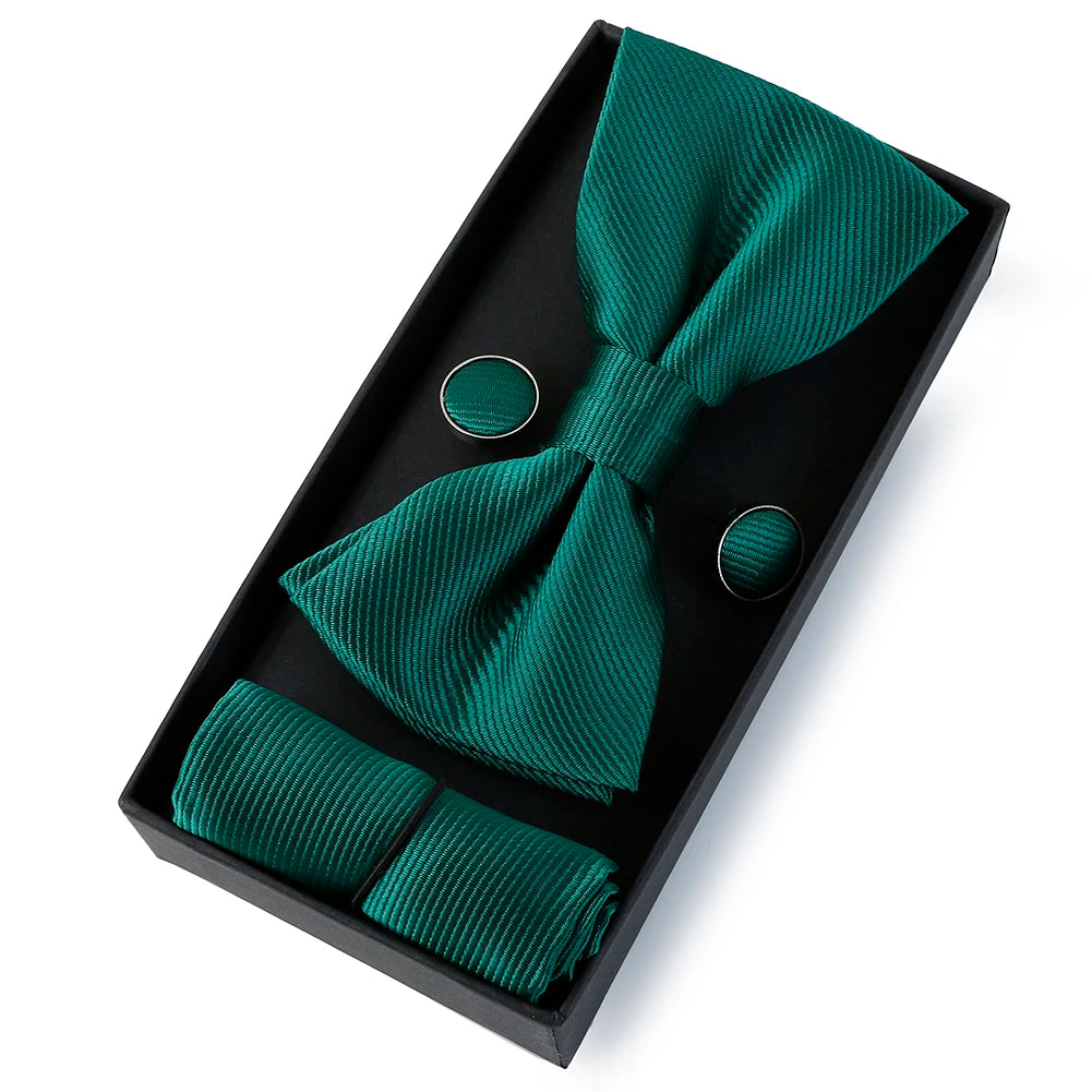 Set De Pajarita Pañuelo Gemelos Regalo Elegante Estilo Para Hombres