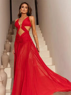 Vestido de Fiesta Largo con Escote V y Espalda Descubierta