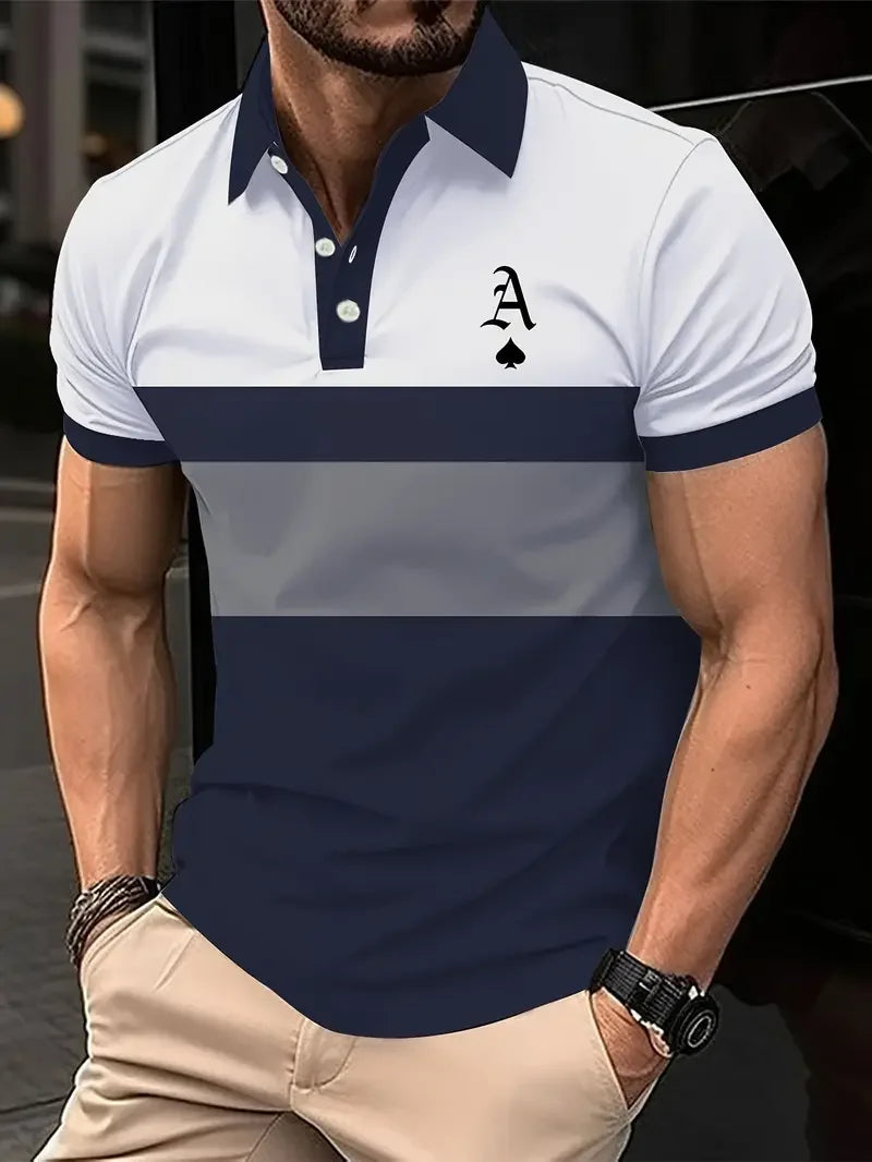 Polo Clásico Hombre Estampado Rayas | Golf Manga Corta Respirable Cintura Ancha