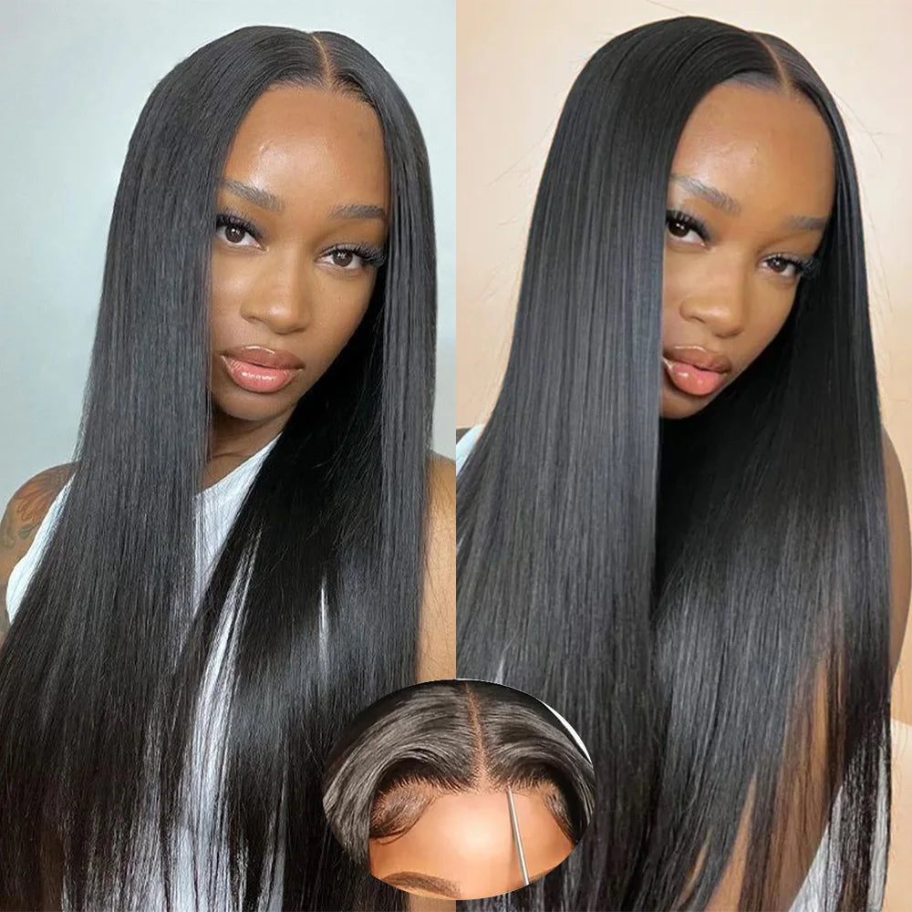 26 28 30 pulgadas 6X4 pelucas rectas sin pegamento cabello humano listo para usar pelucas de cabello humano brasileño precortado peluca con cierre peluca de cabello humano