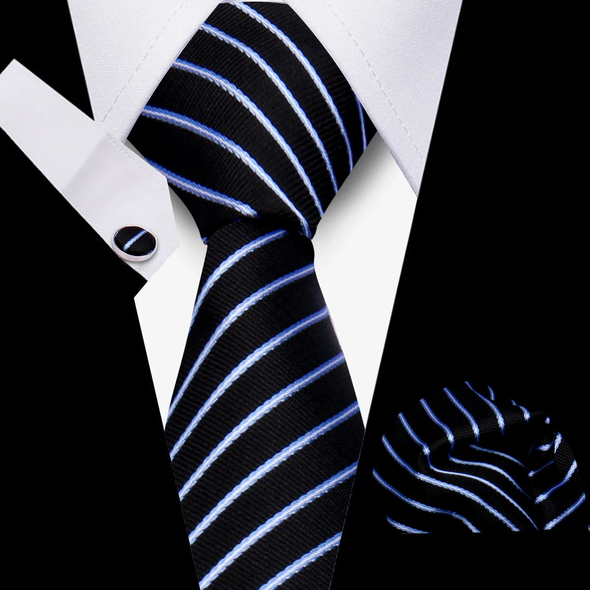 Conjunto Corbata Pañuelo Gemelos Negocios Boda Accesorio De Moda