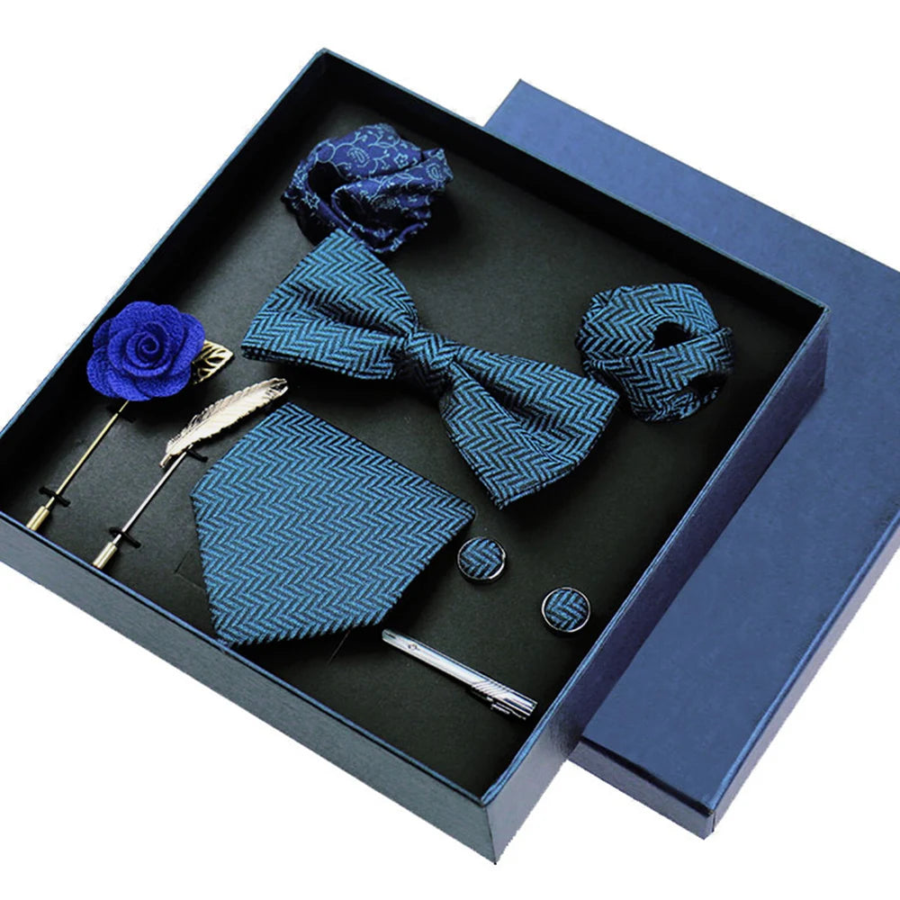 Set De Corbata Pajarita Pañuelo Gemelos Regalo Tico De Lujo