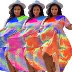 Conjuntos de pantalones cortos de talla grande para mujer, trajes de dos piezas de estilo Tie Dye, Top largo, Leggings cortos, trajes al por mayor, envío directo