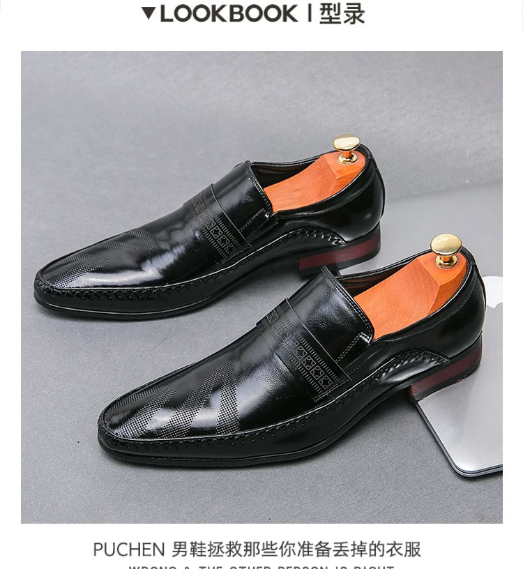 Mocasines Retro Hombre Cuero Marrón | Clásicos Punta Puntiaguda Sin Cordones Daily