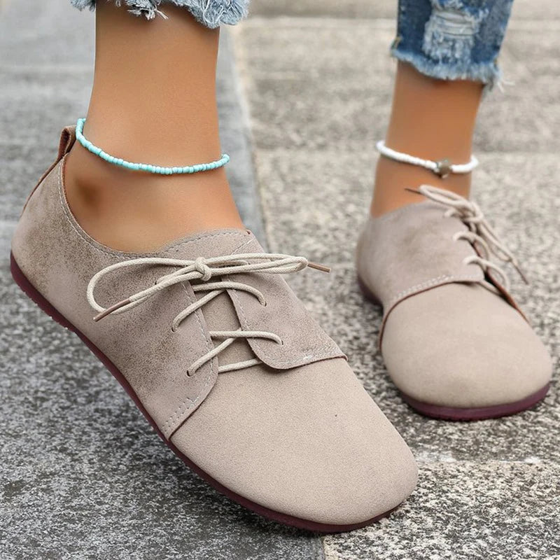 Zapatos Planos Marrones con Cordones | Gamuza Sintética | Punta Redonda | Talla Grande