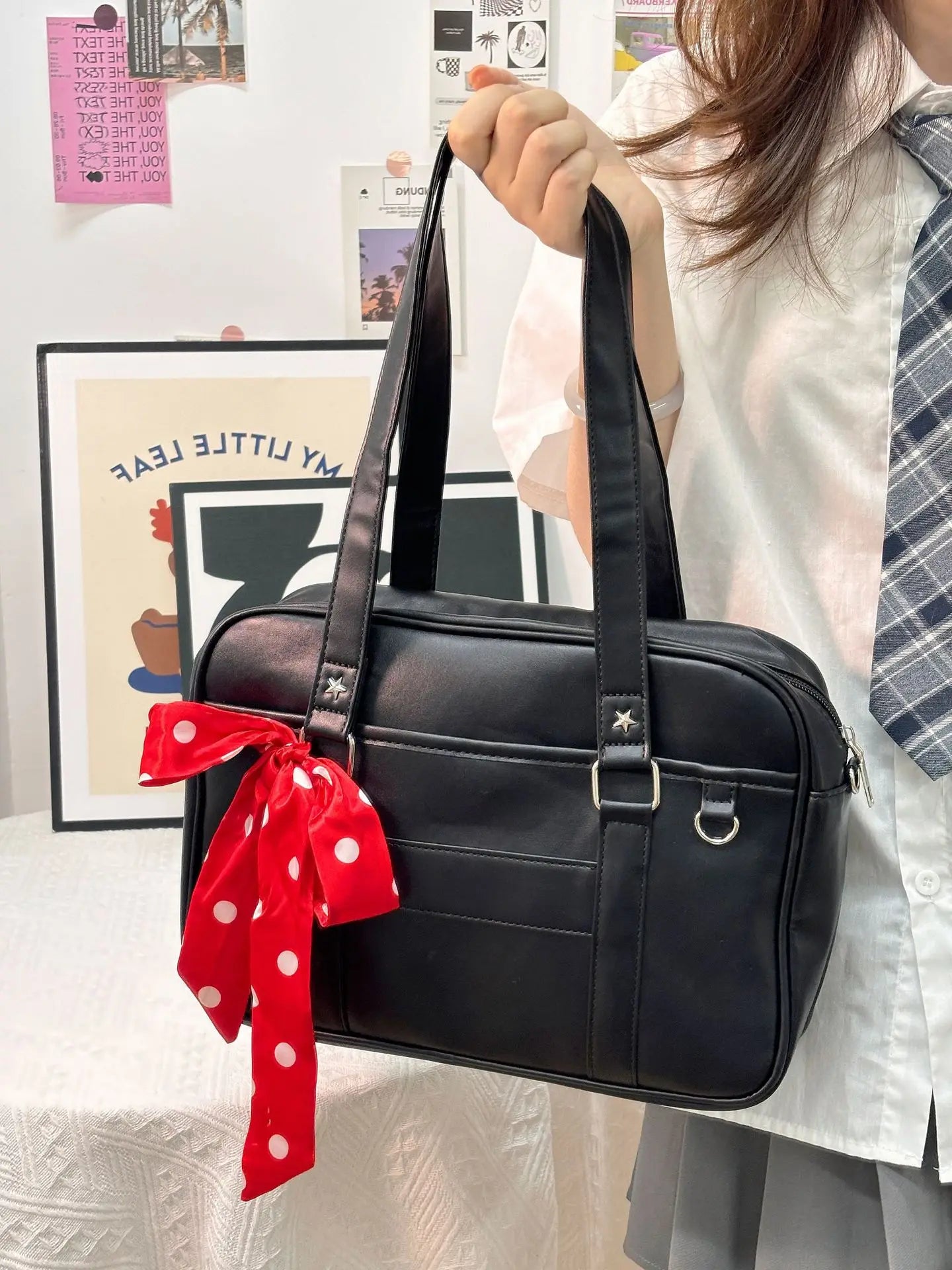 Bolsa Mensajero Mujer Hombro PU Estilo Universitario Gran Capacidad