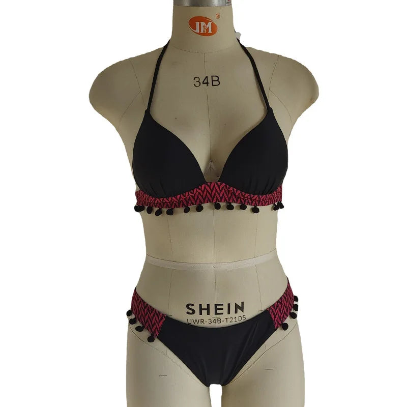 Bikini Set Ticotrendy Mujer Estilo Playa Cuello Halter Bordeado | Cintura Alta
