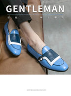 Mocasines Azules Lujo Hombre | Casual Negocios Punta Redonda Sin Cordones Talla Grande