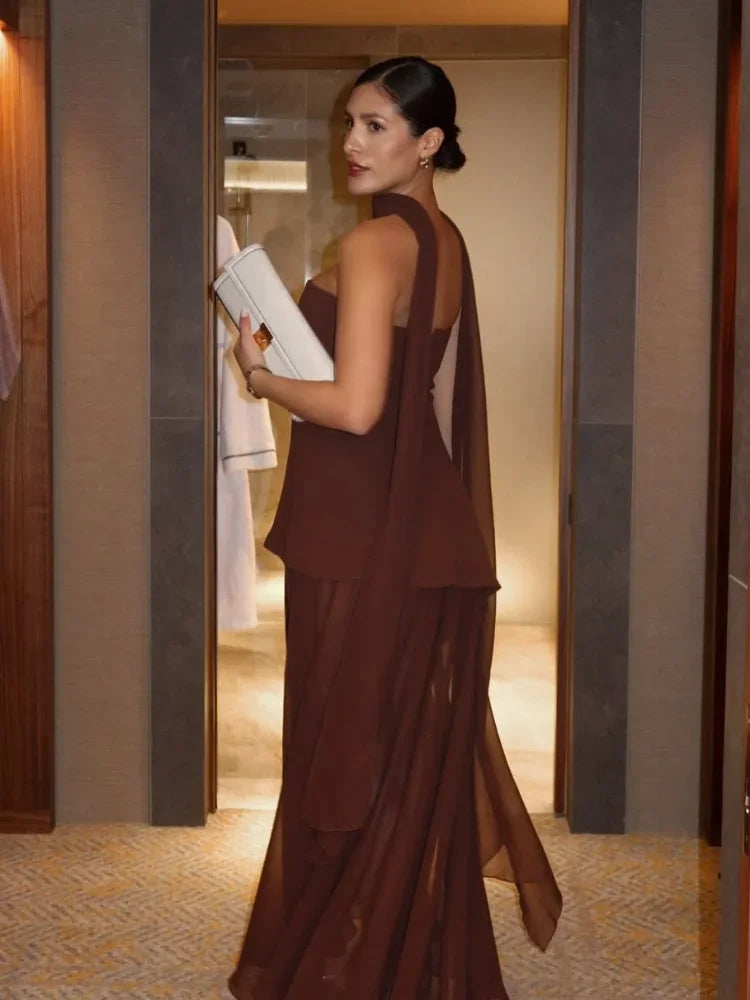 Vestido envuelto en el pecho liso con tirantes para mujer, vestido con bufanda y espalda descubierta de malla transparente con contraste, ropa de fiesta en la playa para verano 2025