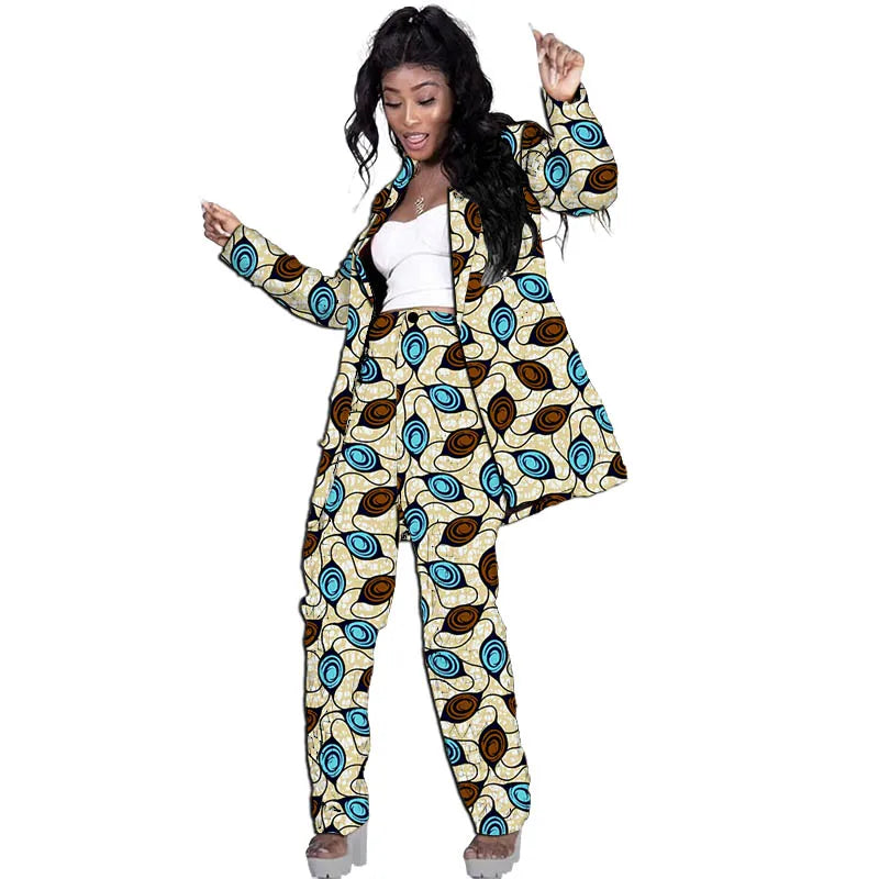 Traje Africano Blazer Largo y Pantalón con Parches