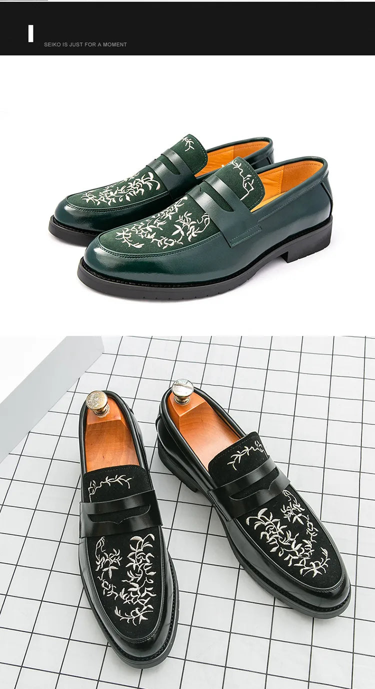 Mocasines Lujo Hombre Punta Redonda Cuero PU Formales Negocios | Sin Cordones