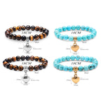 Pulsera de cremación de urna de corazón a la moda, pulsera de piedra Natural para mujeres y hombres, nombre grabado, fecha, regalo de joyería de acero inoxidable