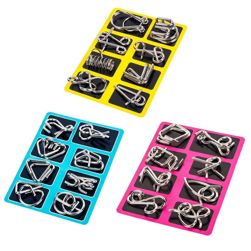 Rompecabezas Montessori de Metal para niños y adultos, juego interactivo de alambre, IQ, Mente, Cerebro, juguetes educativos, 8 piezas por juego
