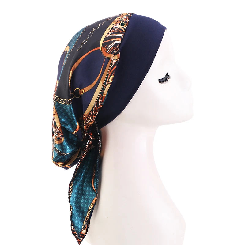 Turbante de satén preatado para mujer, hiyab interior musulmán, gorros para quimio contra el cáncer, pañuelo para la cabeza para la pérdida de cabello, Bandana, accesorios elásticos para el cabello